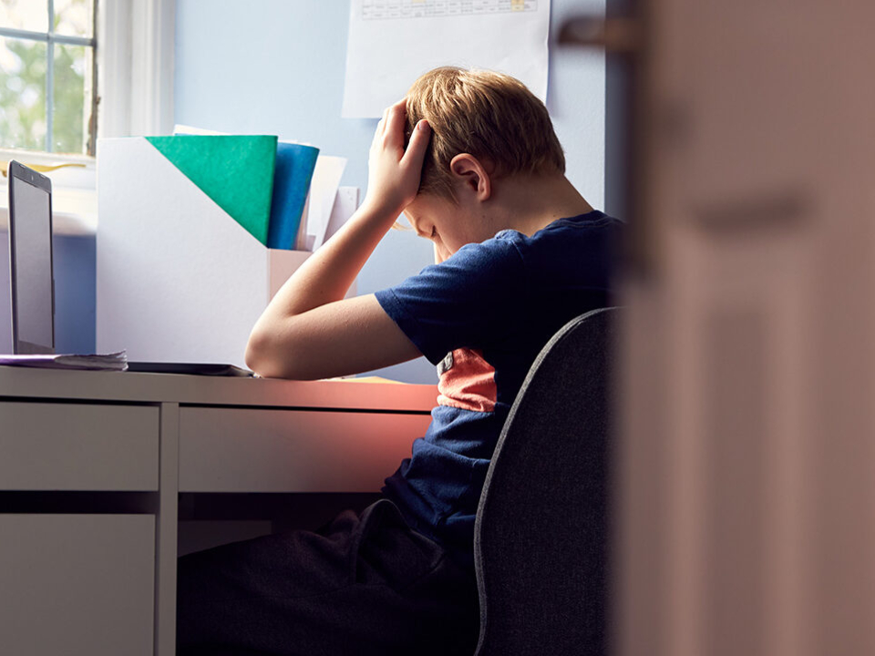 kid with depression studying